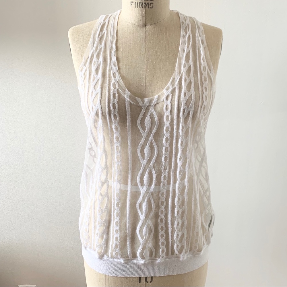 ALEXANDER WANG White Burnout Cable Knit Tank Top